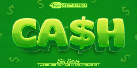 Wall Mural - Cartoon Green Dollar Cash Vector Editable Text Effect Template