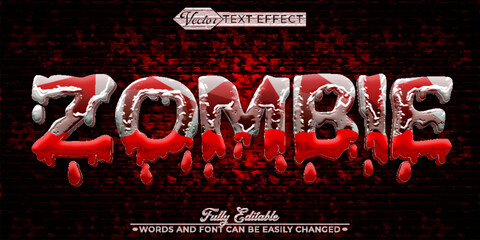 Wall Mural - Horror Red Blood And Skin Zombie Vector Editable Text Effect Template