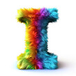 Furry letter in rainbow pride colors made of fur and feathers. Capital I