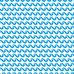 Poster - Sea or ocean water waves seamless pattern. Wallpaper with nautical seamless background, fabric marine minimalistic vector print or textile maritime wavy backdrop with blue water curly waves lines