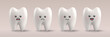 Vector 3d Realistic Tooth Set, Different Emotions, Face Expressions. Happy, Sad, Smiling Teeth. Dental Inspection Banner. Tooth Charcter with Face. Medical, Dentist Design, Dental Health Concept