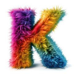 Wall Mural - Furry letter in rainbow pride colors made of fur and feathers. Capital K