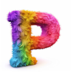 Wall Mural - Furry letter in rainbow pride colors made of fur and feathers. Capital P