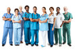 © MVProductions - Hospital staff posing in line on a white background. Generative AI