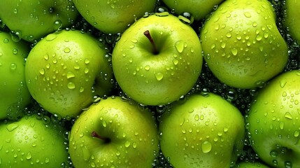 Canvas Print - Abstract fresh apple seamless background adorned with glistening droplets of water. Generative ai