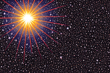 Rainbow sunburst background with glittering stars