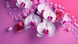 Fototapeta Desenie - Orchid flowers on pink background. Generative ai
