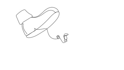 Poster - Animated self drawing of continuous line draw Arab businessman kneel down under big foot. Male manager under tyranny, dictatorship, authoritarian. Minimalism metaphor. Full length one line animation