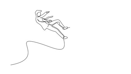 Poster - Animated self drawing of continuous line draw businessman big foot kicking little men. Bankruptcy, insolvency. Male employee kicked out by big foot, become unemployed. Full length one line animation