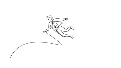 Poster - Animated self drawing of single continuous line draw businessman getting fired, flying through air after being kicked in back. Male employee become jobless from company. Full length one line animation