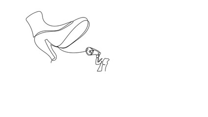 Poster - Animated self drawing of continuous line draw businesswoman protest with megaphone under giant shoe. Manager under tyranny, dictatorship concept. Minimal metaphor. Full length single line animation
