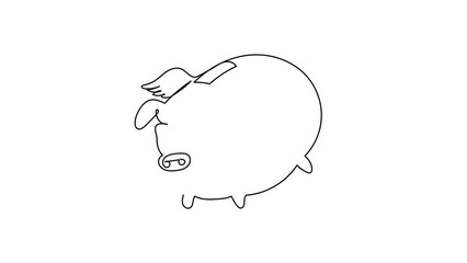 Poster - Animated self drawing of continuous line draw flying piggy bank with wings. Success personal finance strategy for financial freedom. Money power growth investment. Full length single line animation