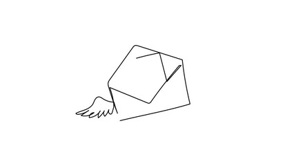 Poster - Animated self drawing of continuous one line draw flying mail envelope with wings. Incoming message has been read. Decoration for greeting cards, prints for clothes. Full length single line animation