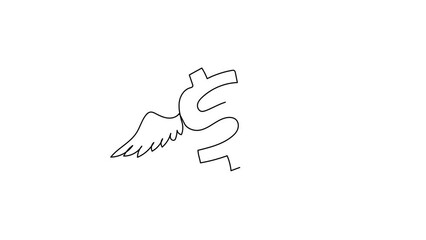 Poster - Self drawing animation of single line draw flying American dollar symbol with wings. Symbolizing the rise of the dollar in market. Dollar symbol and wings. Continuous line draw. Full length animated