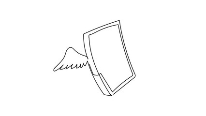Poster - Animated self drawing of continuous line draw flying money stack with wings. Winged dollar American currency bills packs. Angel investment, sending dollar banknotes. Full length single line animation