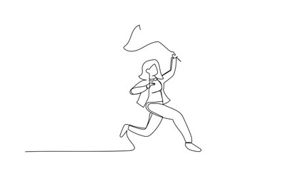 Poster - Animated self drawing of continuous line draw businesswoman try to catching flying briefcase with butterfly net. Career path stalled due to company's financial crisis. Full length one line animation