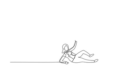 Poster - animated self drawing of continuous line draw small businesswoman under the giant foot. big foot in 