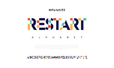 Wall Mural - Restart abstract digital technology logo font alphabet. Minimal modern urban fonts for logo, brand etc. Typography typeface uppercase lowercase and number. vector illustration