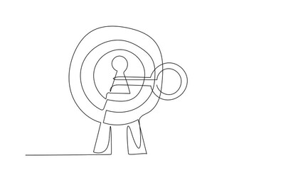 Poster - animated self drawing of continuous line draw arabian businesswoman put key into bullseye target. ac