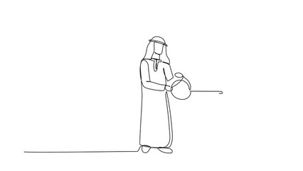 Poster - Animated self drawing of continuous line draw Arab businessman putting key into folder. Document protection. Folder locked with key. Data security. Secret information. Full length one line animation
