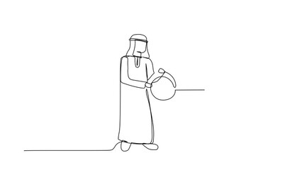 Poster - Animated self drawing of continuous line draw Arab businessman putting key into cloud. Safety storage. Cloud password lock security authentication. Internet technology. Full length one line animation