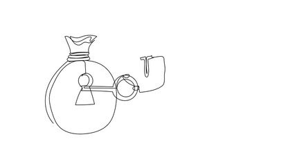 Poster - Animated self drawing of continuous one line draw Arab businessman putting big key into money bag. Money management. Financial key success, safe haven for investment. Full length single line animation