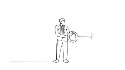 Poster - self drawing animation of single line draw businessman putting big key into clipboard. smart digital