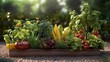 Vegetables in a raised bed in the garden. Generative ai