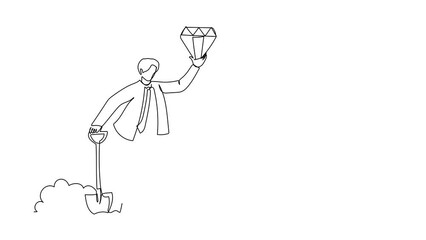 Poster - animated self drawing of continuous line draw wealthy businessman hold, find diamond from ground. ex