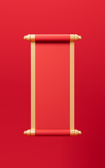 Poster - Red empty opening scroll on the red background, Spring Festival theme, 3d rendering.
