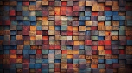 Wall Mural - Wood aged art architecture texture abstract block stack on the wall for background. Generative ai