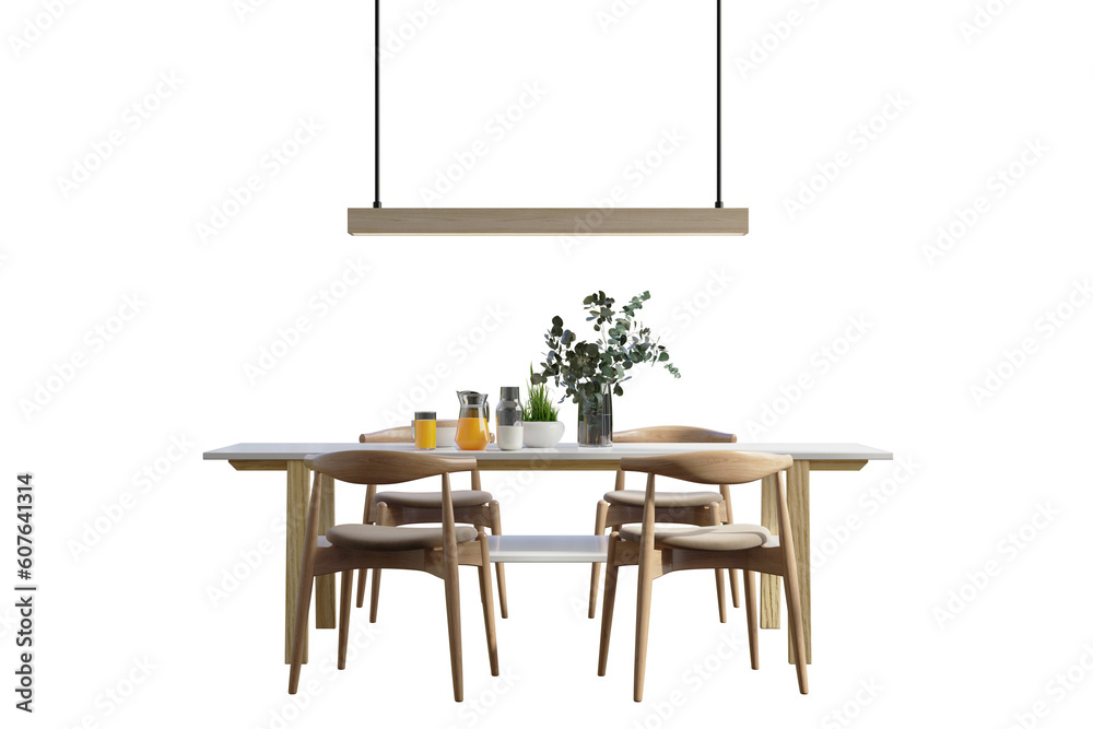 Dining room interior design isolated on transparent background.3d ...