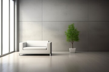 Sticker - Minimalist White Couch with a Potted Plant in the Corner Generative AI