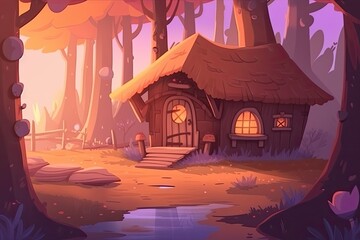 Poster - charming cabin nestled in the heart of a lush forest Generative AI