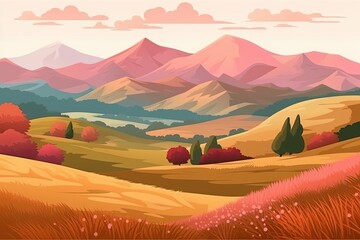 Poster - serene mountain landscape with lush trees Generative AI