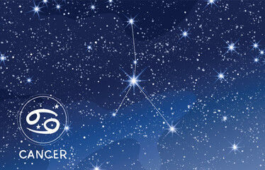 Wall Mural - cancer constellation in the blue night sky, zodiac sign, modern strology banner for horoscope, astro