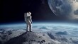 An Astronaut standing on the moon looking at a large earth like planet. Generative AI.