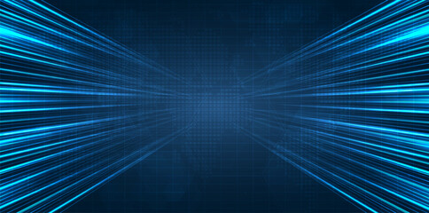 Leinwandbilder - Blue light streak, fiber optic, speed line, futuristic background for 5g or 6g technology wireless data transmission, high-speed internet in abstract. internet network concept. vector design.
