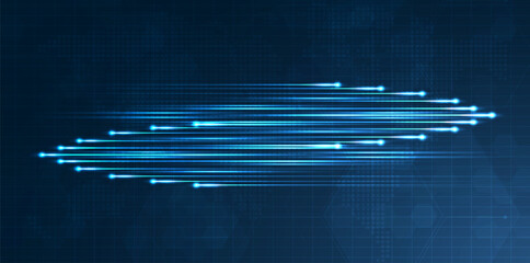 Leinwandbilder - Blue light streak, fiber optic, speed line, futuristic background for 5g or 6g technology wireless data transmission, high-speed internet in abstract. internet network concept. vector design.