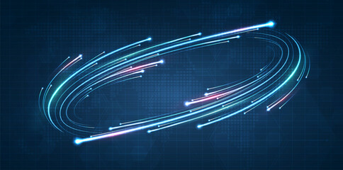 Leinwandbilder - Blue light streak, fiber optic, speed line, futuristic background for 5g or 6g technology wireless data transmission, high-speed internet in abstract. internet network concept. vector design.