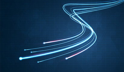 Leinwandbilder - Blue light streak, fiber optic, speed line, futuristic background for 5g or 6g technology wireless data transmission, high-speed internet in abstract. internet network concept. vector design.