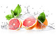 Ai generative. Water splash on grapefruits on white