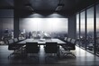 © ttonaorh - Interior of modern meeting room with concrete floor, panoramic window and city view