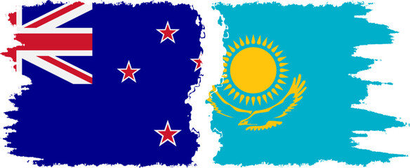 Kazakhstan and New Zealand grunge flags connection vector