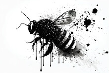 Painting Of A Bee Drawing Using A Brush And Black Ink On White Background. Insect. Illustration. Generative AI.