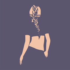 Standing woman silhouette. Sport girl illustration. Casual sportwear. Young woman wearing workout clothes. Sport fashion girl in urban casual style. Back view