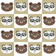 Seamless Pattern With A Square Texture In The Form Of A Colored Bear Block. Chess Pattern With Animal Faces. Panda And Bear. Flat Style, Cartoon Illustration