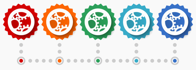 Aufkleber - Gear vector icon set, colorful infographic template, set of flat design badge icons in 5 color options