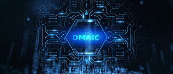 DMAIC, Six Sigma. Define, Measure, Analyse, Improve, Control. Standard quality control and lean manufacturing concept. 3d illustration