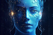 AI's face in blue, contemplating artificial consciousness